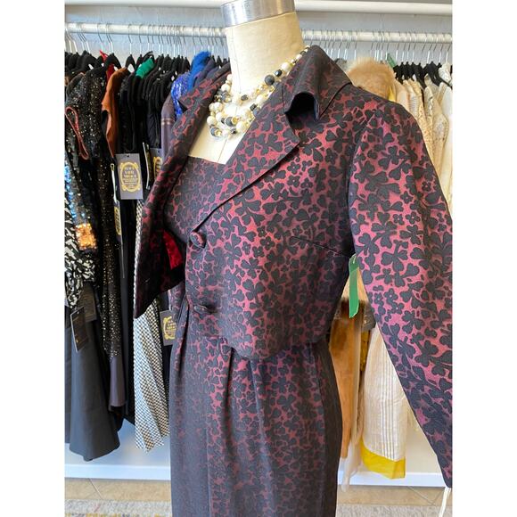 Vintage 1950s 2 piece dress and jacket burgundy and black, s/m, mrs maisel, mcm - Picture 8 of 10